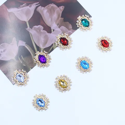 Aleación Ovalada Oro Flor Diamante de Imitación Botón DIY Costura Hecha a Mano Lazo Accesorios Pelo Hallazgos Joyería