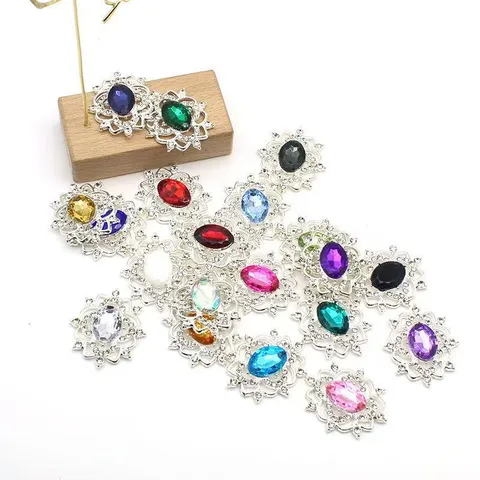 Colgante de Flor de Diamante de Imitación de Aleación Ovalada Vintage DIY Soporte de Insignia Collar Hecho A Mano Accesorios de Artesanía de Joyería