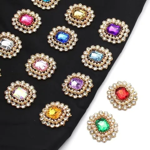 Aleación Cristal Flor Strass Botón DIY Accesorios de Joyería Geométrico Colgante de Perla Artificial Para Manualidades