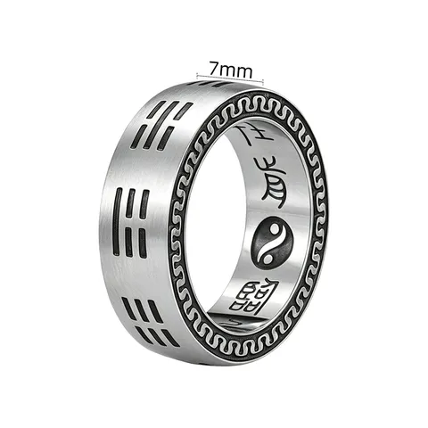 Anillo Giratorio de Tai Chi Bagua de Acero de Titanio para Hombres Retro Estilo Chino Vintage Étnico Feng Shui Joyería de Dedo para Parejas Regalo