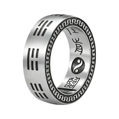Anillo Giratorio de Tai Chi Bagua de Acero de Titanio para Hombres Retro Estilo Chino Vintage Étnico Feng Shui Joyería de Dedo para Parejas Regalo