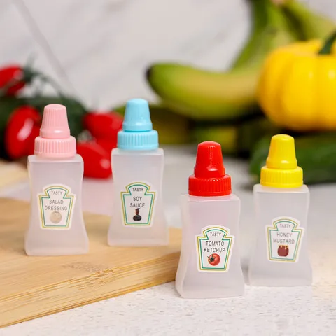 Botella de Condimento de Plástico Transparente Cuadrada Exprimidora Portátil Aderezo para Ensalada Salsa de Soja Ketchup Dispensador de Miel Herramienta de Cocina