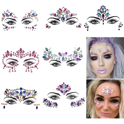 Face Rhinestone Stickers Crystal Temporary Tattoo Face Gems Body Art Festival Party Makeup Sparkling Rhinestone Face Jewels