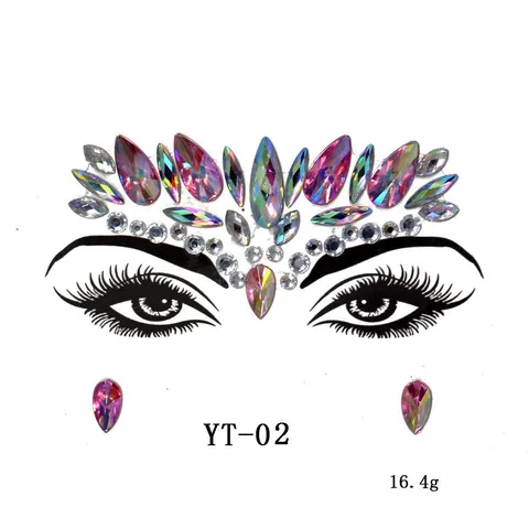 Face Rhinestone Stickers Acrylic Crystal Face Gems Temporary Tattoo Sticker Shining Eyebrow Center Party Makeup Jewelry