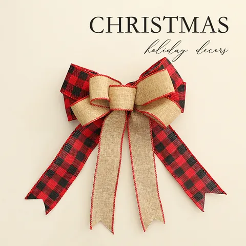 Christmas Tree Decoration Bowknot Fabric Plaid Buffalo Check Bow Ribbon Hanging Ornament Holiday Party Home Decor