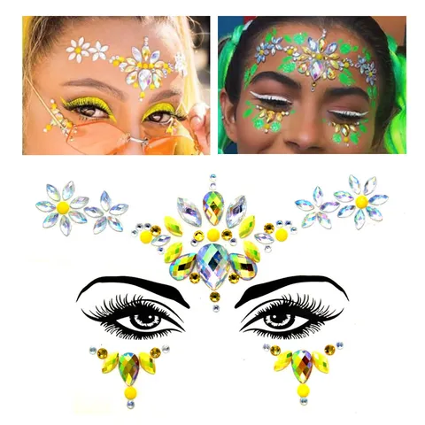 Eco Friendly Resin Rhinestone Face Stickers Crystal Gem Center Of Brows Face Jewels Festival Party Body Art