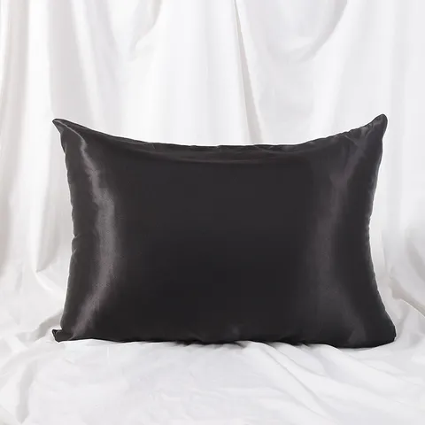 Solid Color Satin Pillowcase Zipper Closure Soft Silk Feel Pillow Cover Luxury Bedding Home Pillow Protector Standard Size