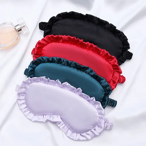 Ruffled Imitation Silk Sleep Eye Mask Breathable Shading Travel Eye Cover Soft Satin Blindfold