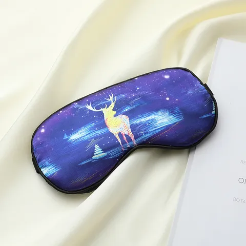 Satin Sleep Eye Mask Starry Deer Pattern Shading Blindfold With Adjustable Buckle Soft Night Sleep Eye Mask For Women