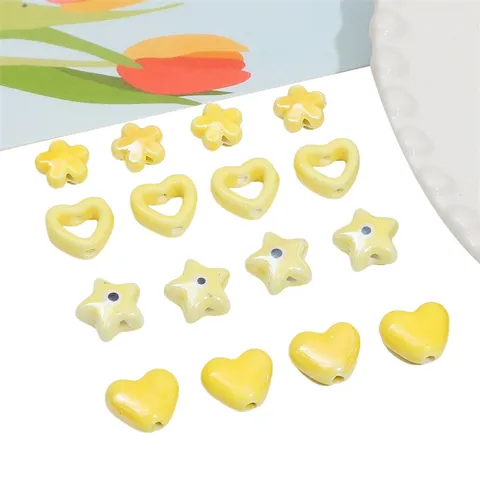 Yellow Ceramic Loose Beads Cute Cartoon Shapes Assorted Handcrafted DIY Jewelry Making Accessories Craft Supplies