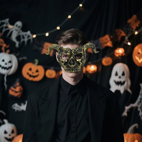 Halloween Ram Horn Skull Mask Retro Punk Cosplay Party Masquerade Costume Props Horror Face Mask Decoration