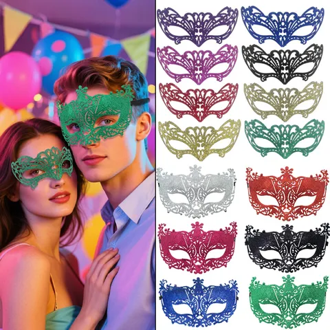 Venetian Half-Face Fox Mask Glitter Hollow Masquerade Mask Couple Party Mask Halloween Costume Props