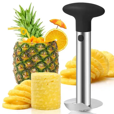 Évideur Et Trancheur D'ananas En Acier Inoxydable Outil De Pelage De Fruits Avec Poignée Ergonomique Gadget De Cuisine Noir Boîte