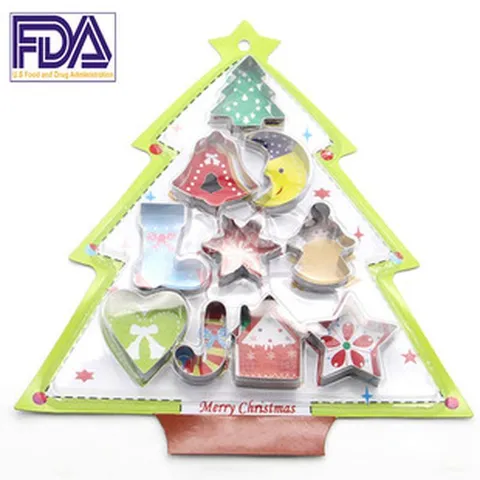 Stainless Steel Christmas Tree Cookie Cutter Set 10 Pieces Metal Biscuit Cake Press Molds Baking Pastry Tools Festive Party Supplies