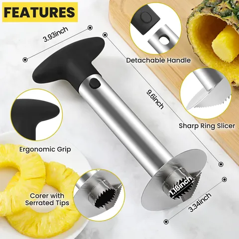 Évideur Et Trancheur D'ananas En Acier Inoxydable Outil De Pelage De Fruits Avec Poignée Ergonomique Gadget De Cuisine Noir Boîte