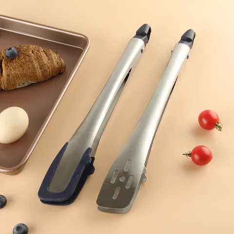 Pince Alimentaire en Acier Inoxydable Pince de Cuisine Avec Tête en Silicone Résistante à la Chaleur pour Cuisson Pain Steak Salade