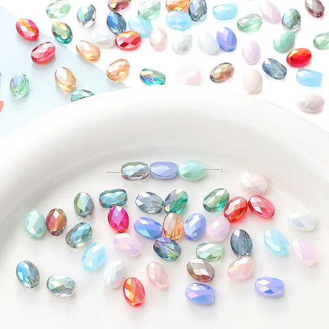 Colorful Faceted Glass Beads Oval Crystal Loose Beads For DIY Handmade Bracelet Necklace Jewelry Making Accessories