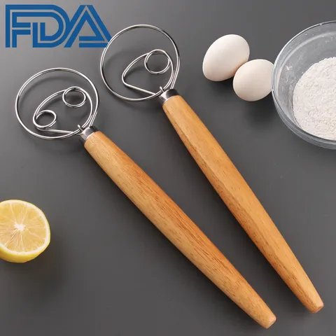 Edelstahl Dänischer Teigbesen Holzgriff Manueller Mehlmührer Backwerkzeug Küche Handmixer Schneebesen