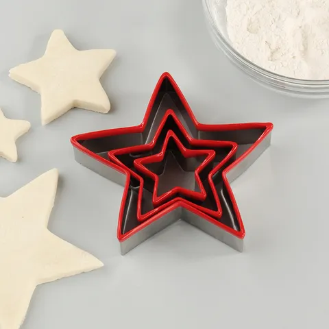 Moule à Gâteau Étoile en Acier Inoxydable Ensemble Outil de Pâtisserie DIY Emporte-Pièce avec Bord Rouge pour Cuisine