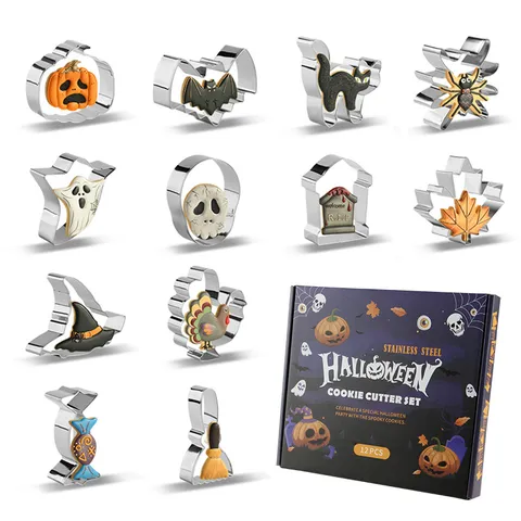 Ensemble d'Emporte-Pièces d'Halloween en Acier Inoxydable Moules de Cuisson Citrouille Fantôme Articles de Fête