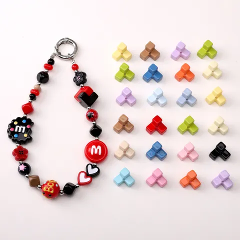 Acrylic Painted Cream Style Geometric Loose Beads DIY Handmade Jewelry Accessories Phone Chain Necklace