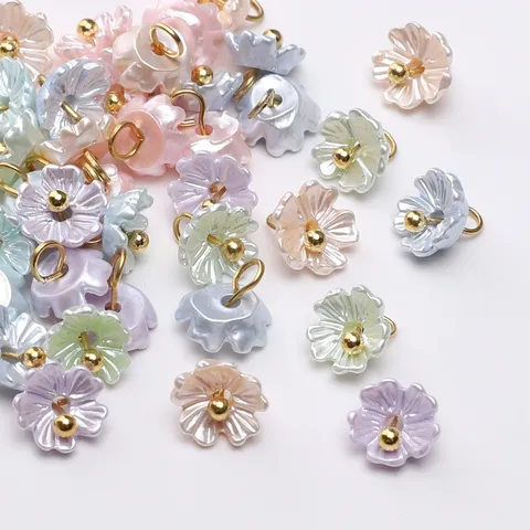 Colorful Resin Pearl Gloss Flower Pendants DIY Beaded Charms For Bracelet Jewelry Making Craft Accessories