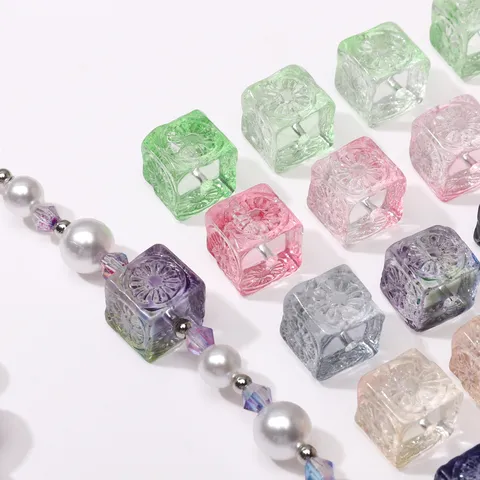 Colorful Glass Square Beads Crackle Crystal Loose Beads For DIY Phone Chain Car Hanging Jewelry Making Accessories