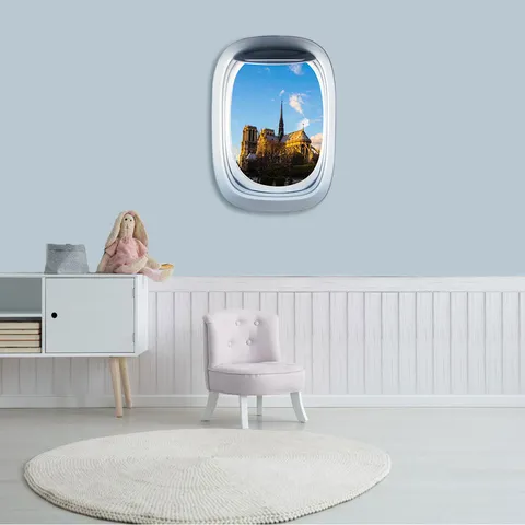 3D Porthole Landscape Wall Sticker Notre Dame Architecture Decal Removable Waterproof PVC Wall Decor for Kids Room Home