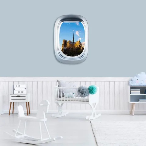 3D Porthole Landscape Wall Sticker Notre Dame Architecture Decal Removable Waterproof PVC Wall Decor for Kids Room Home