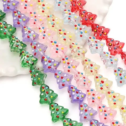 Handmade Painted Glaze Christmas Tree Beads DIY Jewelry Making Accessories Enamel Loose Beads For Bracelet Crafting