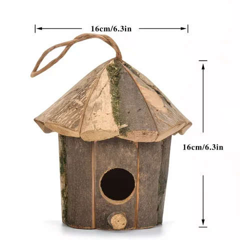 Rustic Wooden Bird House Natural Pine Wood Bark Moss Hanging Bird Nest Outdoor Garden Yard Tree Decoration Bird Supplies