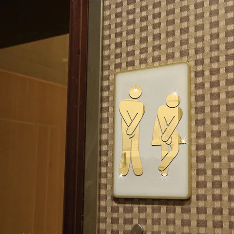 Sticker Mural De Toilette En Miroir Acrylique Imperméable Logo WC Hommes Et Femmes Pour Salle De Bain Bar Bureau Centre Commercial