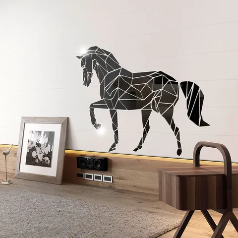 Geometric Horse Acrylic Mirror Wall Sticker 3D Art Decal Modern Minimalist Home Decor For Living Room Bedroom