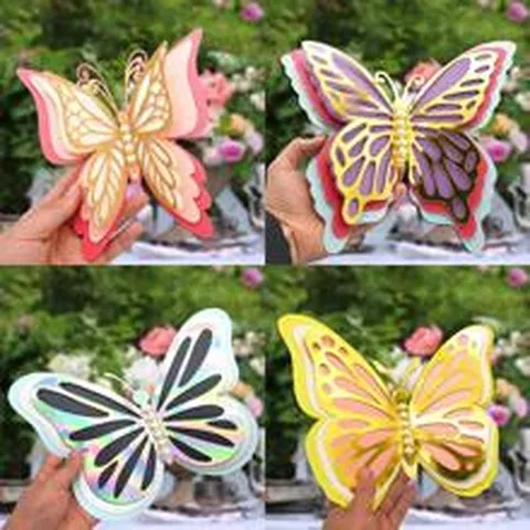 3D Hollow Butterfly Wall Stickers Pearlescent Paper Butterfly Decals With Pearls For Wedding Home Party Decor