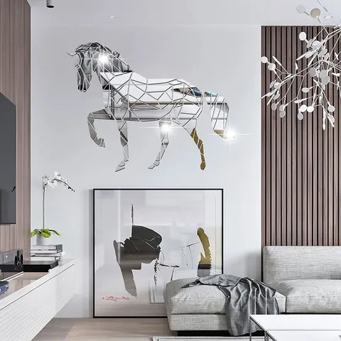 Geometric Horse Acrylic Mirror Wall Sticker 3D Art Decal Modern Minimalist Home Decor For Living Room Bedroom