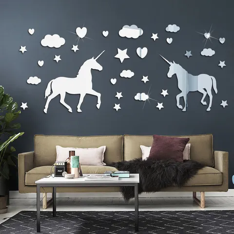 DIY Unicorn Mirror Acrylic Wall Stickers 3D Cartoon Wall Decals Removable Art Mural For Kids Room Bedroom Living Room Home Decor