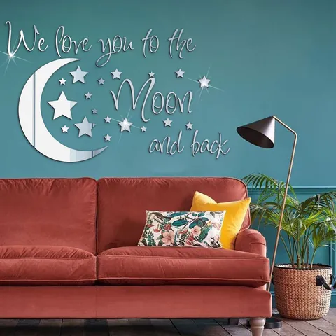 Acrylic Mirror Moon And Stars Wall Sticker Removable Self Adhesive Quote Art Decal For Kids Room Bedroom Living Room Home Decor