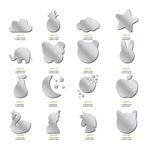 3D Acrylic Mirror Wall Stickers Cartoon Animal Moon Star Cloud Wall Decals Self-Adhesive Home Decor for Kids Room Bedroom