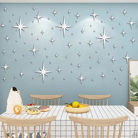 Sternenlicht Gespiegelt Acryl Wandaufkleber Selbstklebend Stern Aufkleber Für Kinderzimmer Kinderbett Heim Wand Dekor