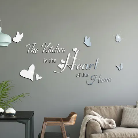 DIY Acrylic Mirror Wall Sticker Kitchen Is The Heart Of The Home English Quote Art Decal Waterproof Self-Adhesive Home Decor