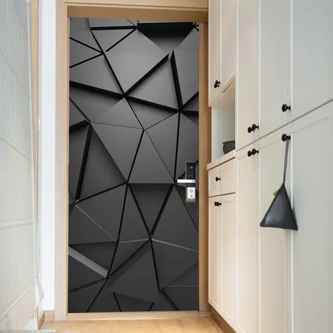 Modern 3D Geometric Door Sticker Waterproof Self Adhesive Wallpaper Living Room Bedroom Furniture Renovation Decal