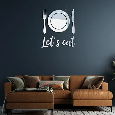 Acrylic Mirror Wall Sticker Let's Eat Letters Cutlery Tableware DIY Self-Adhesive Art Wall Decal For Dining Room Home Decor