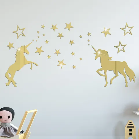 Acrylic Unicorn Star Mirror Wall Sticker DIY 3D Art Decal Kids Room Nursery Home Decor Self Adhesive Reflective Wall Mural