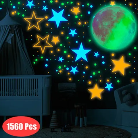 Glow in the Dark Stars and Moon Wall Stickers Colorful Luminous Star Dots Wall Decals for Kids Bedroom Nursery Ceiling Decor