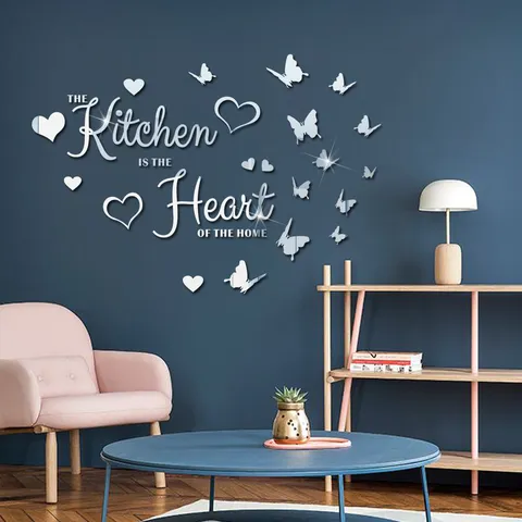 DIY Mirror Acrylic Wall Sticker English Quote And Butterfly Heart Art Decals Removable Home Decor For Living Room Bedroom