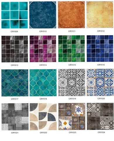 Stickers Muraux en PVC Imperméables Carreaux Rétro Géométriques Floraux Autocollants pour Cuisine Salle de Bain Décoration Murale