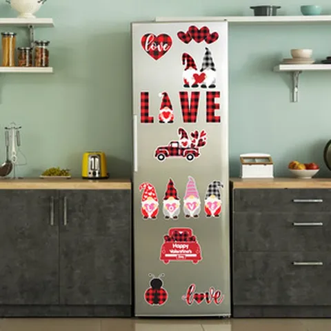 Décorations de Porte de Garage de Saint-Valentin Autocollants Magnétiques PVC Carreaux Rouge Noir Cœur Amour Autocollants Décoration