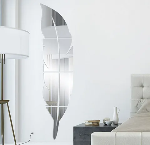 Acrylic Feather Mirror Wall Sticker 3D Self-Adhesive Art Mural Wall Decor For Living Room Bedroom Home