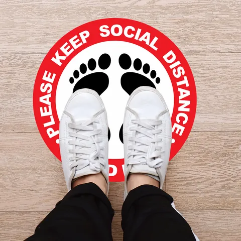 Social Distancing Warning Floor Sticker Waterproof Anti Slip PVC Decal For Commercial Public Places