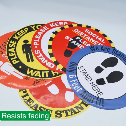 Social Distancing Warning Floor Sticker Waterproof Anti Slip PVC Decal For Commercial Public Places